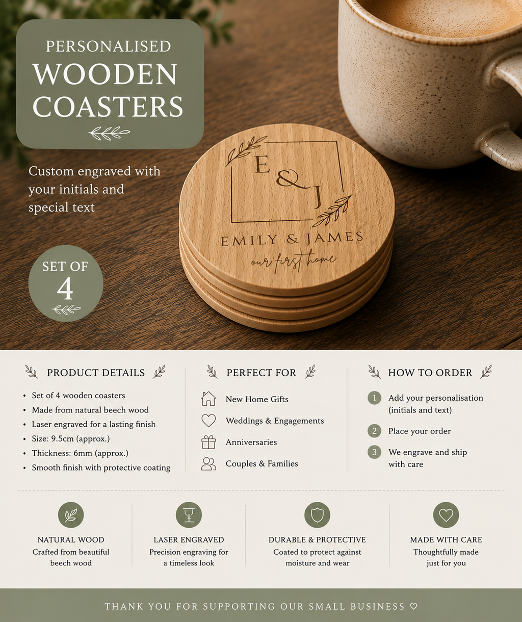 Wooden coaster set gift view