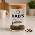 Personalised coffee jar with cork lid UV printed Dad's Coffee Jar design
