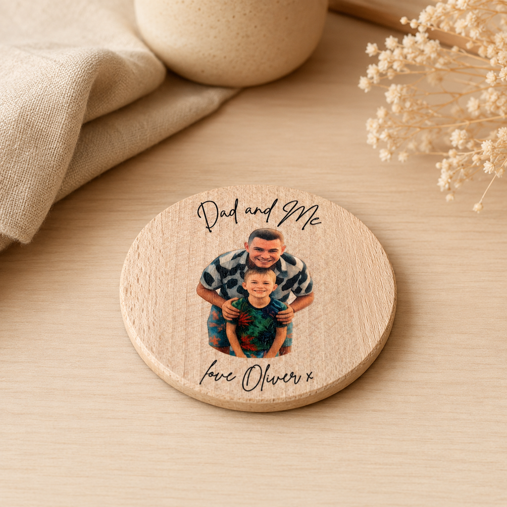 Photo wooden coaster personalisation detail