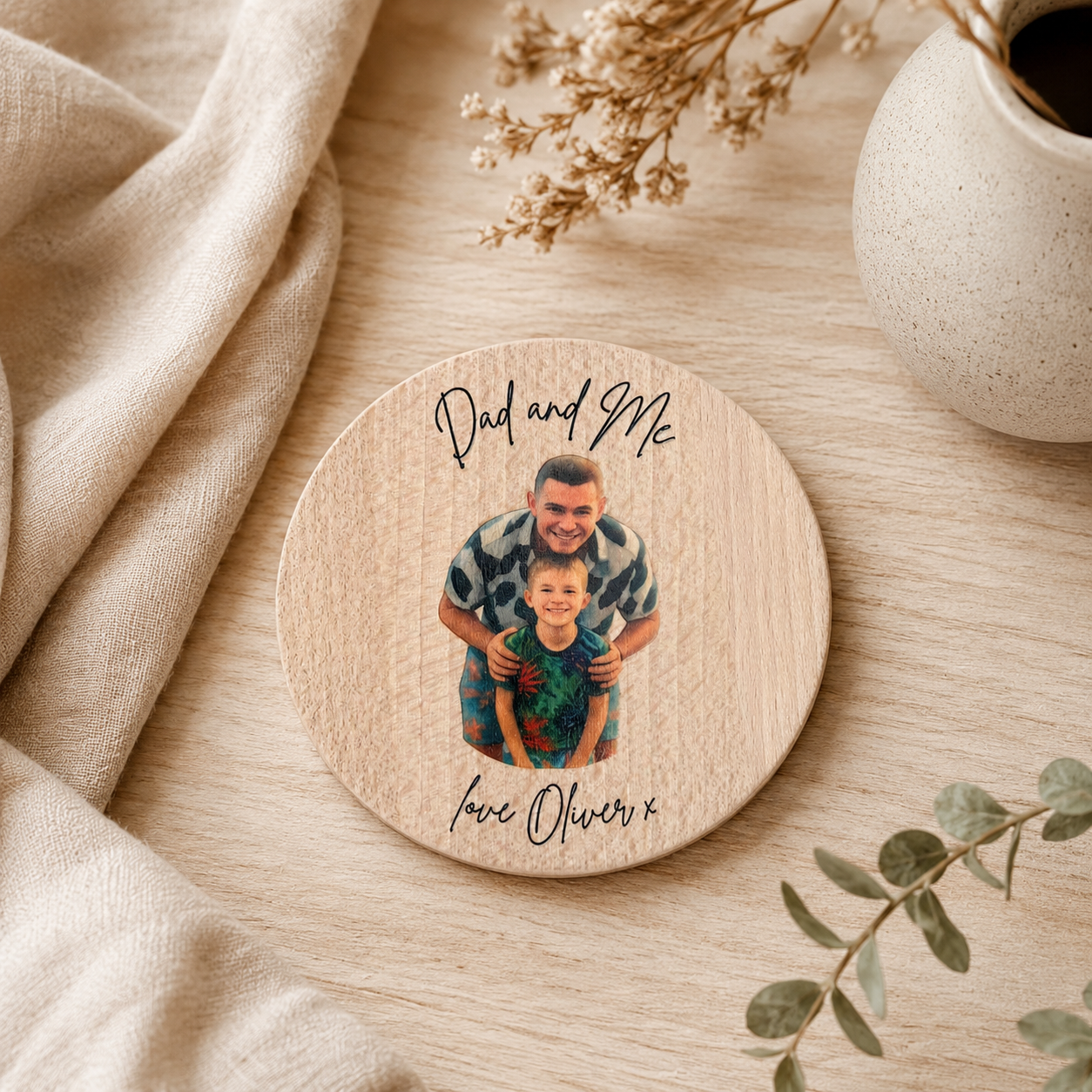 Photo wooden coaster 10cm size detail