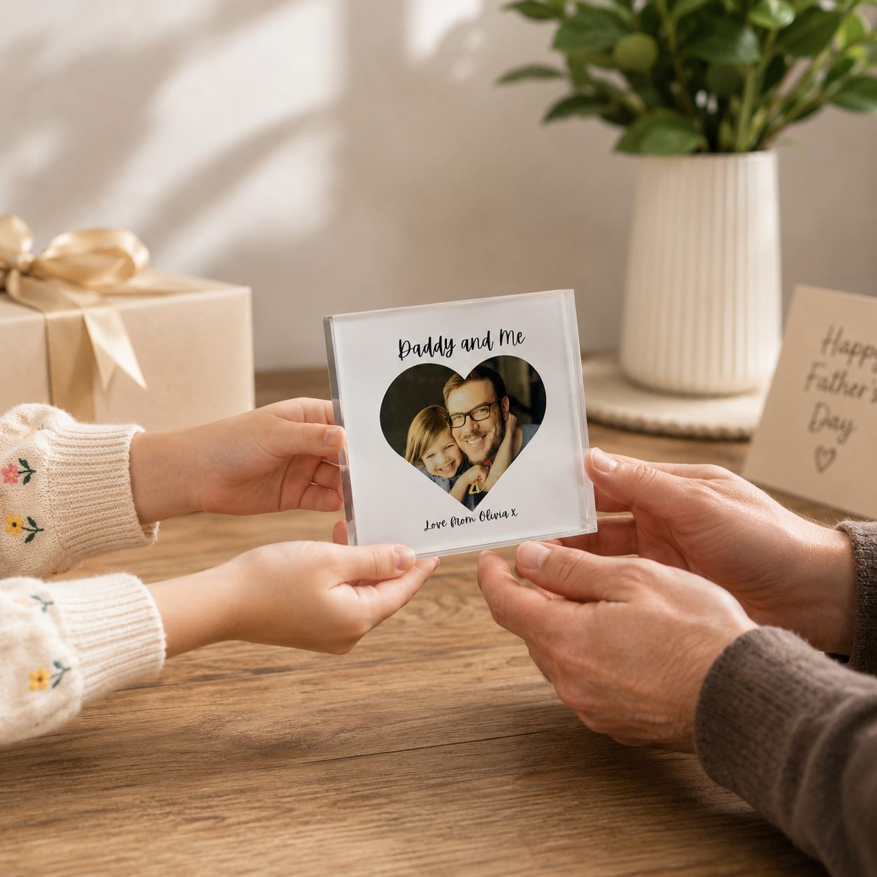 Daddy and Me acrylic block personalisation detail