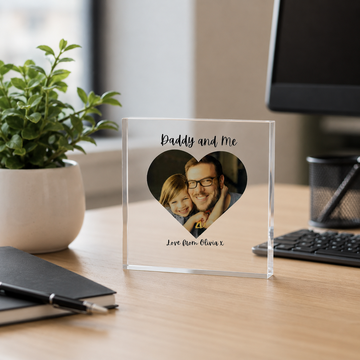 Daddy and Me acrylic photo block freestanding display