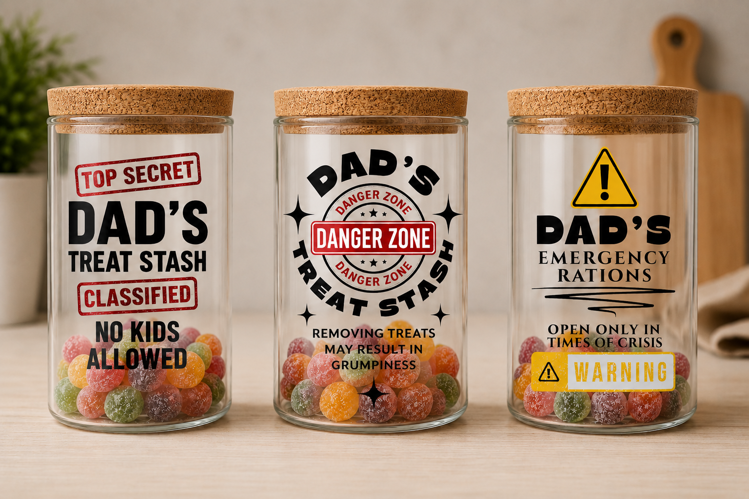 Dad's Emergency Rations jar filled with sweets display