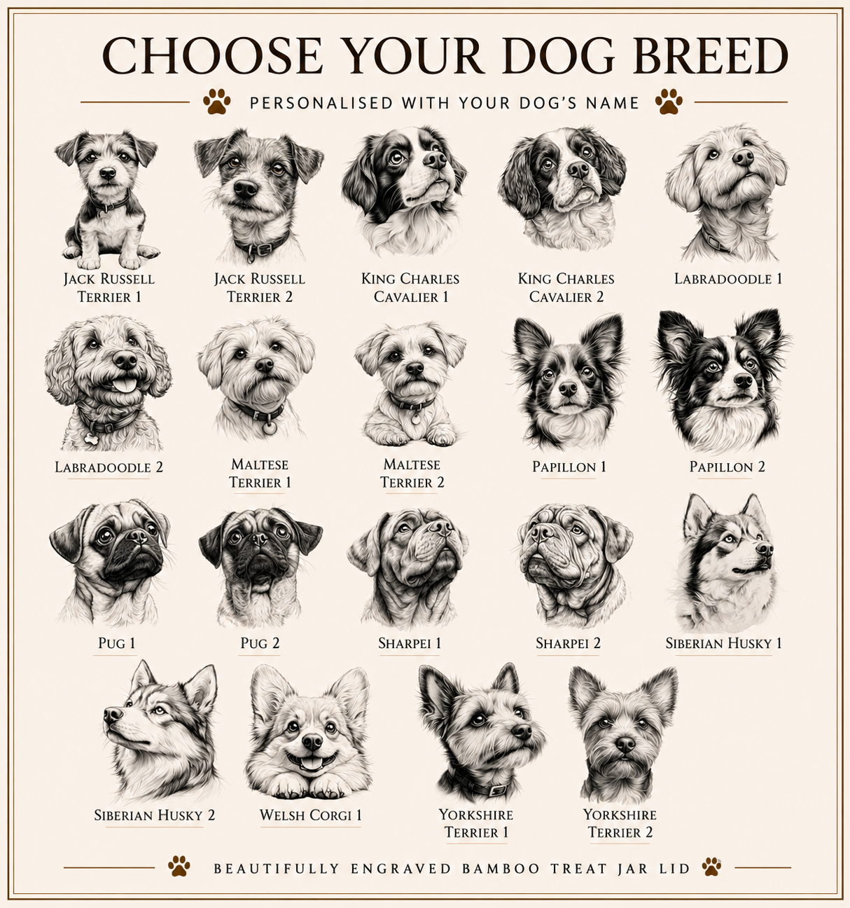 Dog breed treat jar size detail