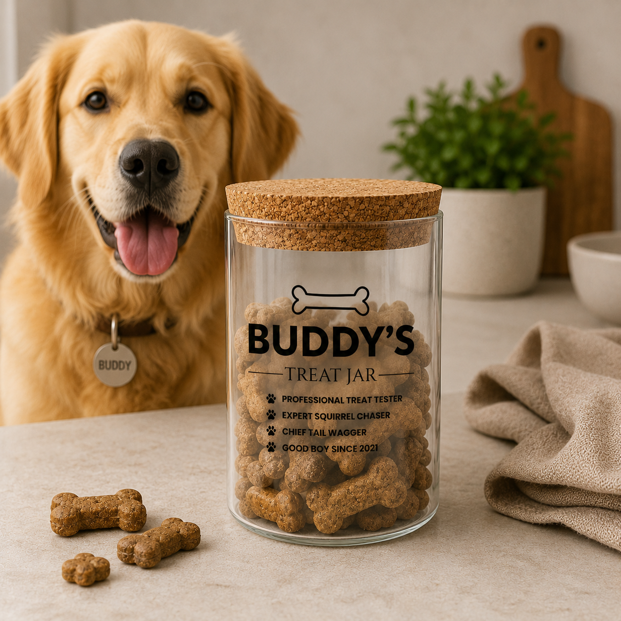 Dog treat jar UV printed design detail