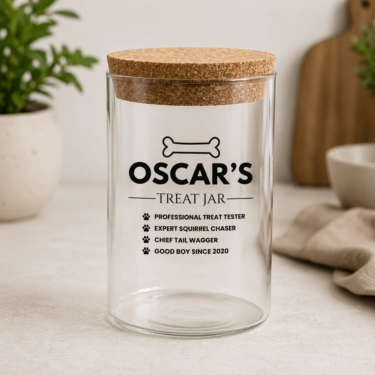 Dog treat jar cork lid detail