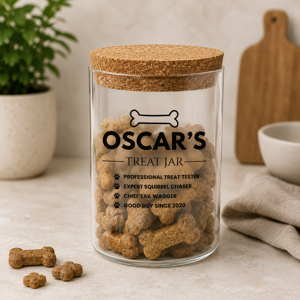Personalised dog treat jar kitchen display