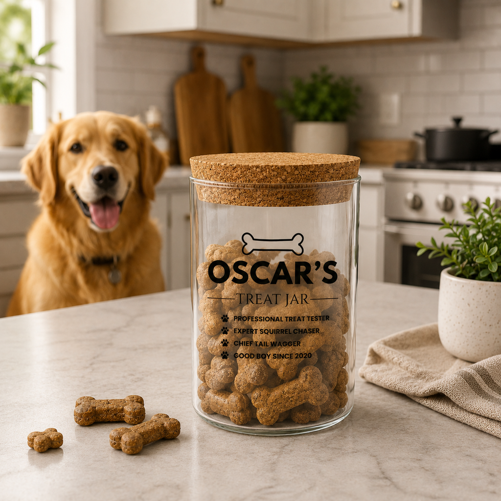 Dog treat jar 600ml size detail