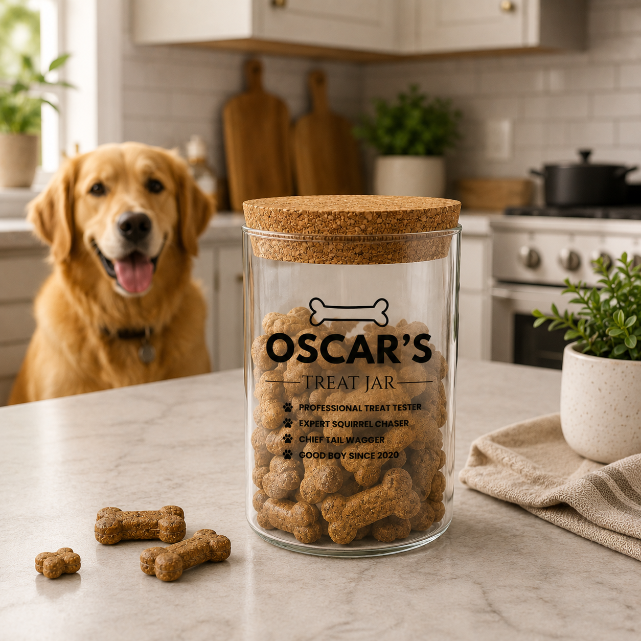 Dog treat jar 600ml size detail