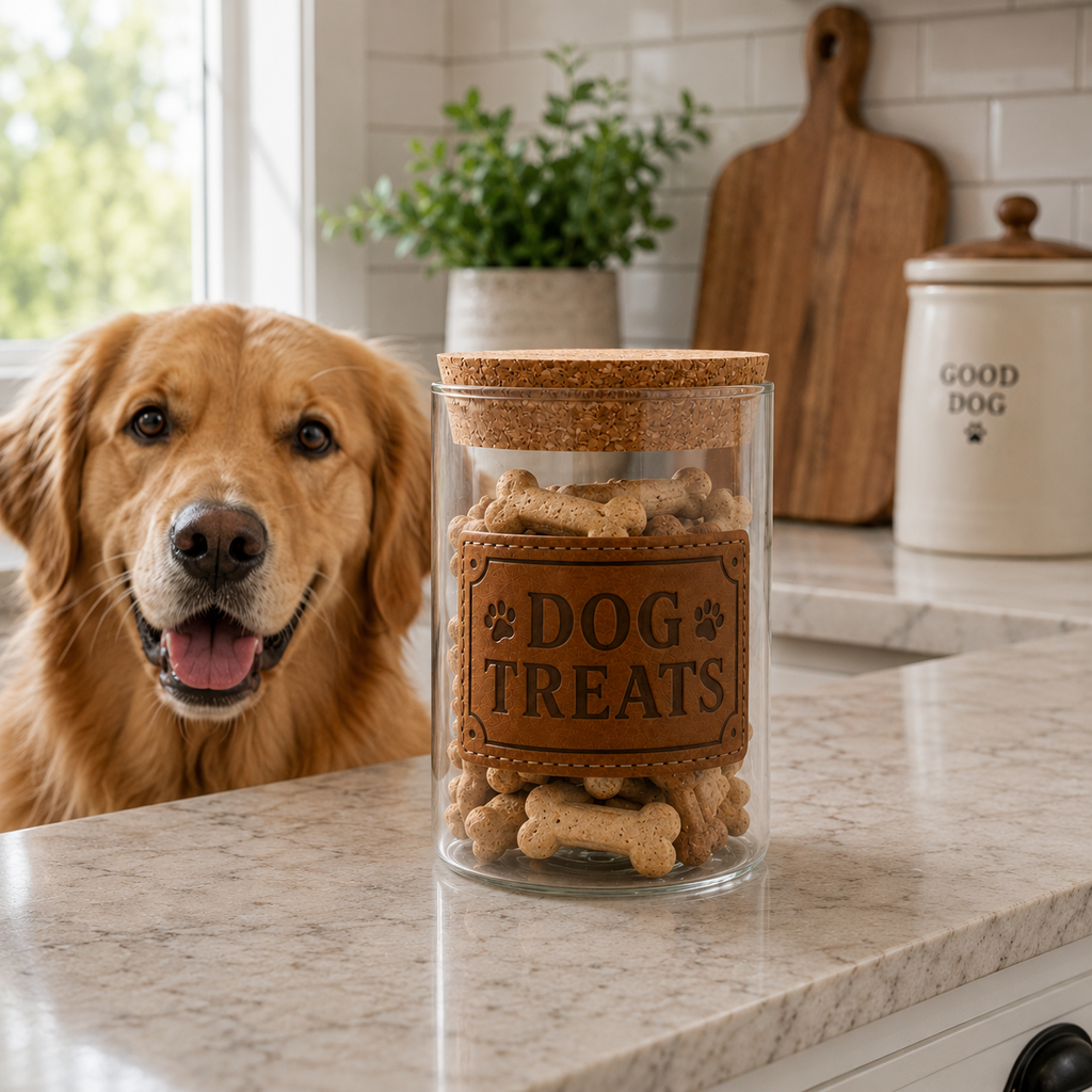 Dog treat jar 600ml size detail