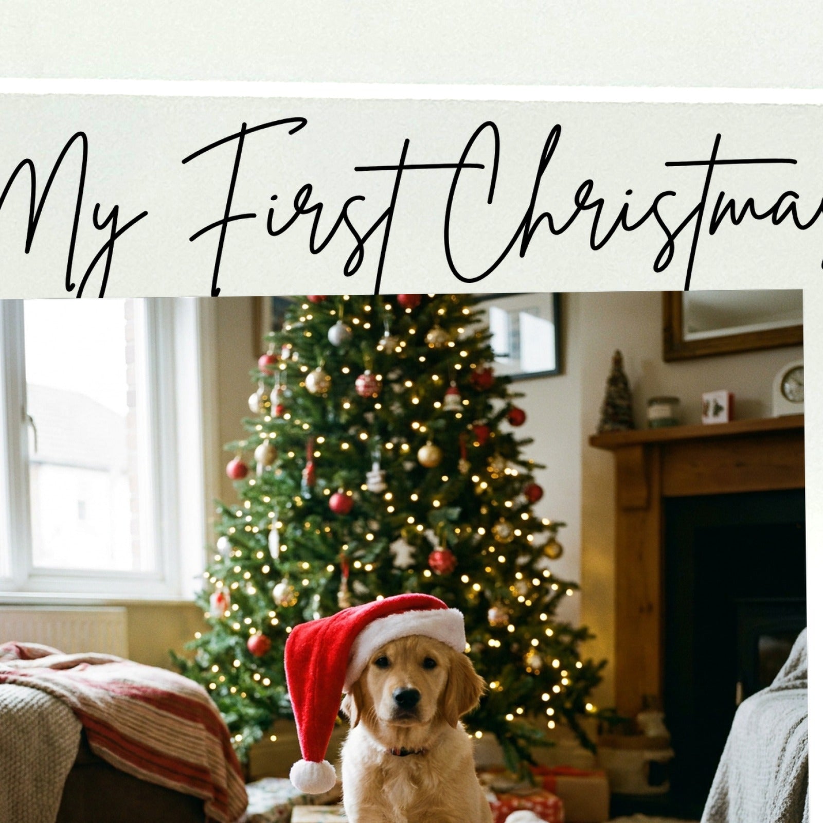Close-up of UV-printed detail on Dog's First Christmas acrylic photo block