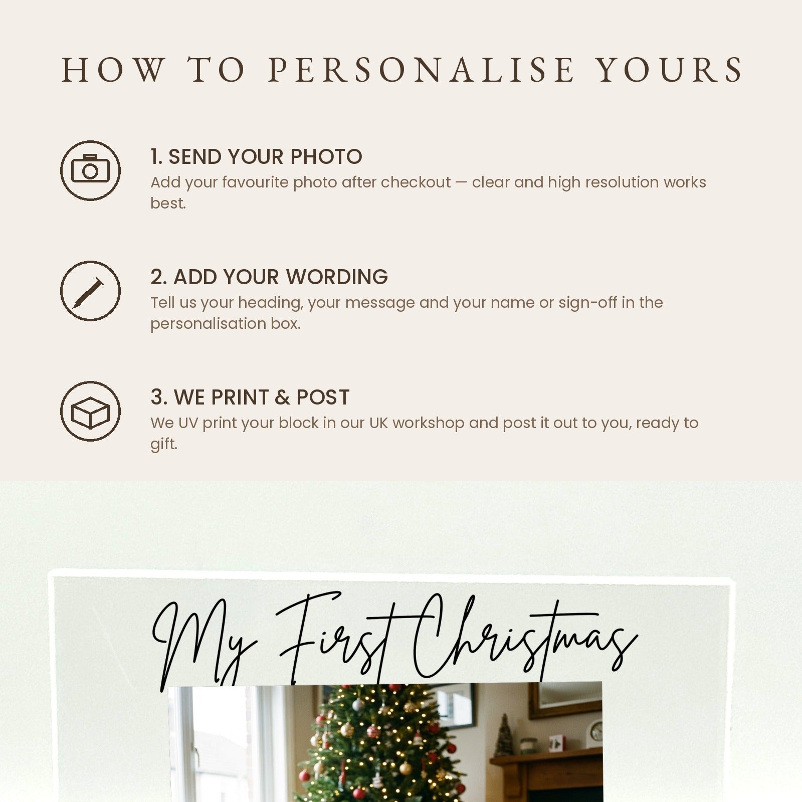 How to personalise your Dog's First Christmas acrylic photo block