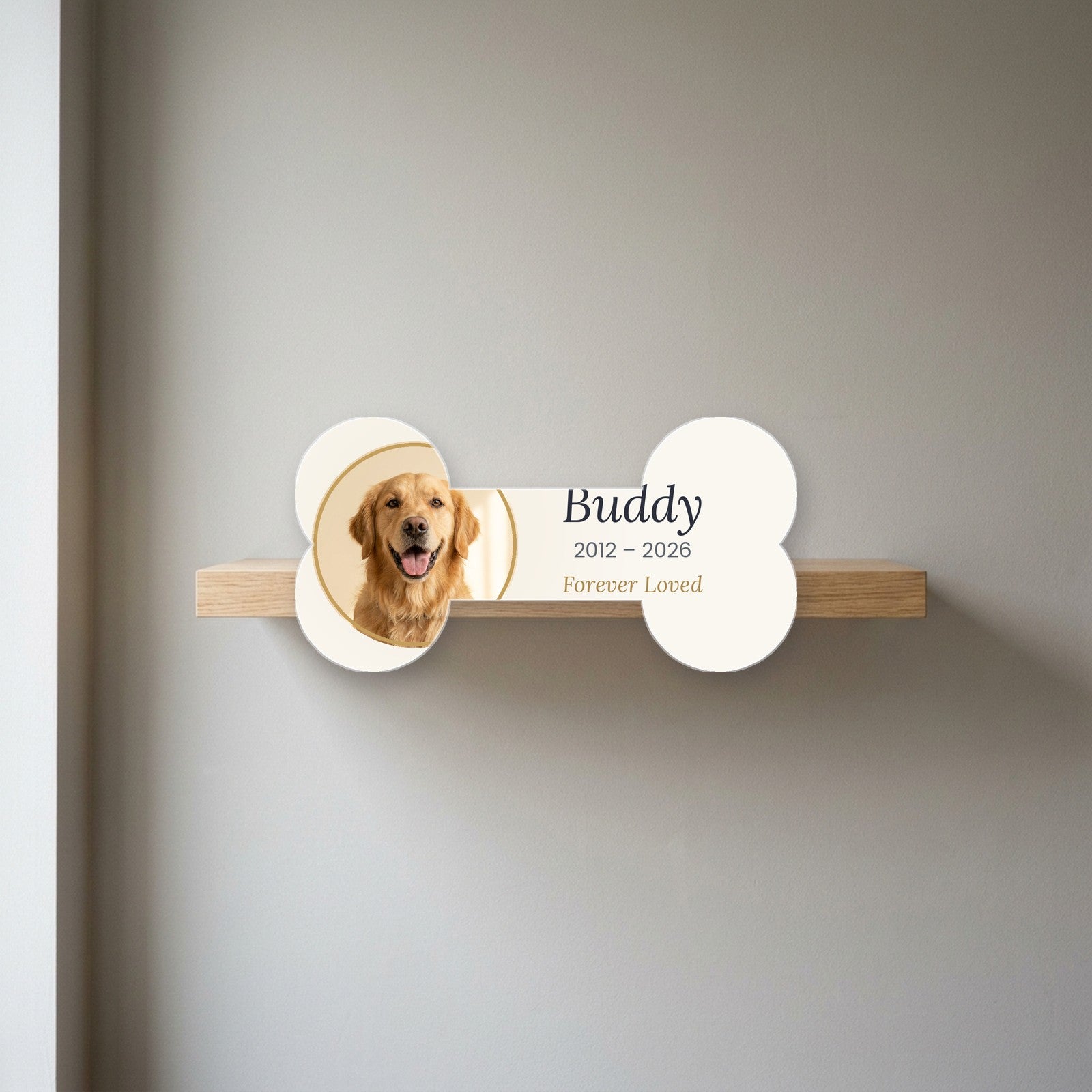 Bone pet memorial acrylic block displayed on a shelf