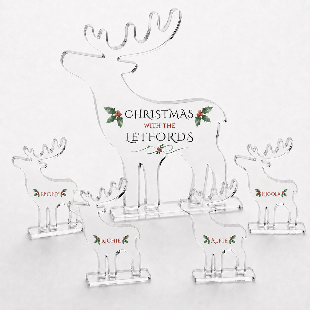 Also available as the full Family Set - freestanding reindeer personalised Christmas ornaments