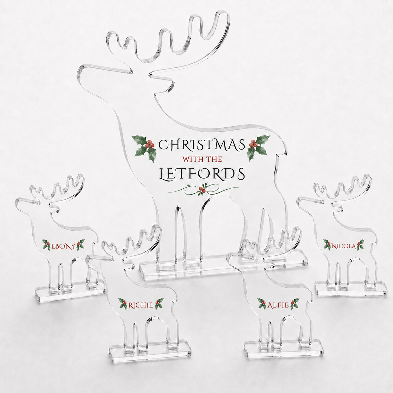 Also available as the full Family Set - freestanding reindeer personalised Christmas ornaments
