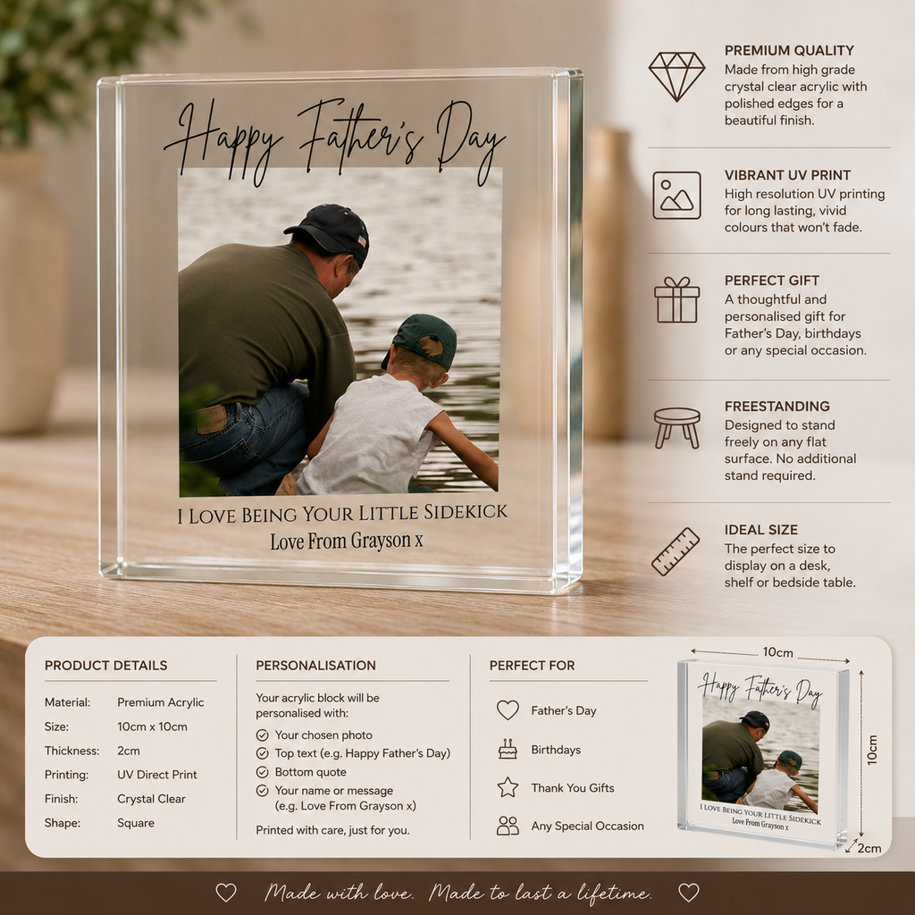 Father's Day acrylic block size and edge detail