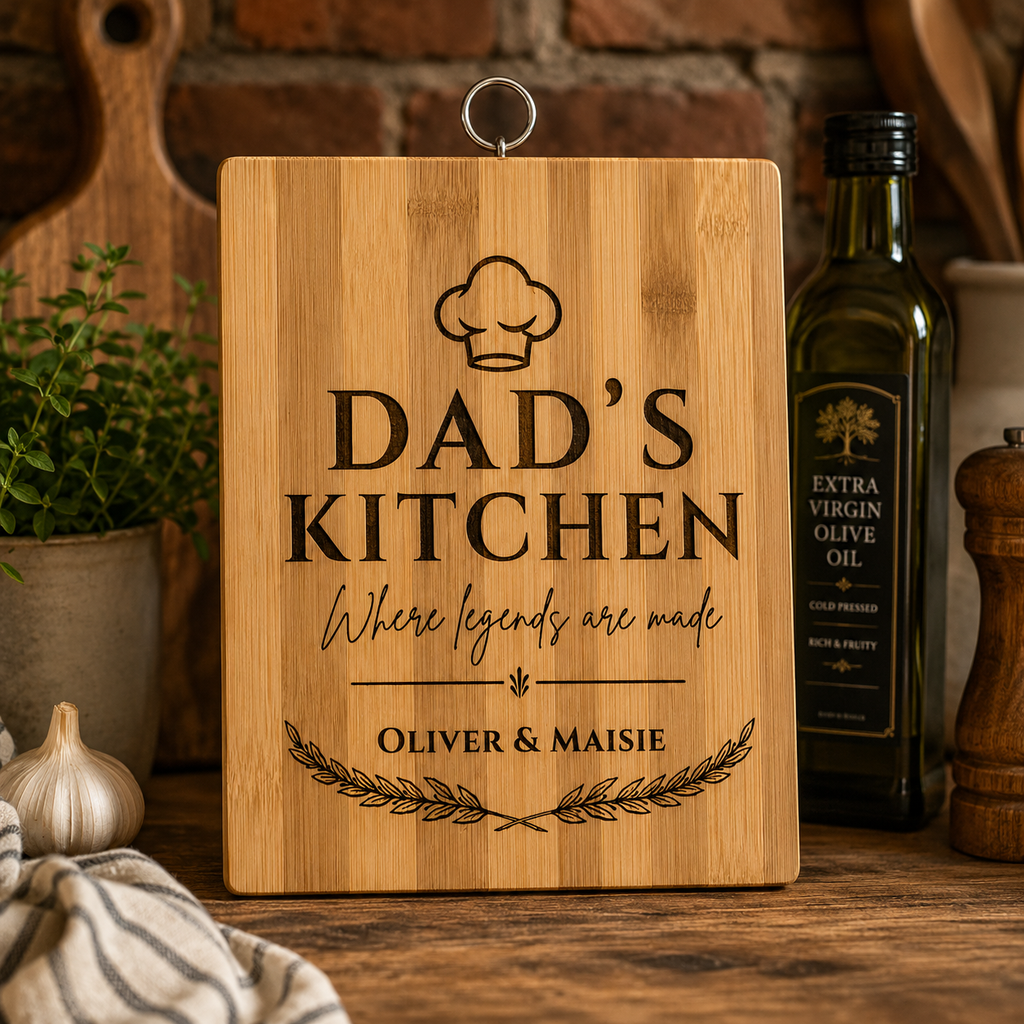 Engraved bamboo board personalisation detail