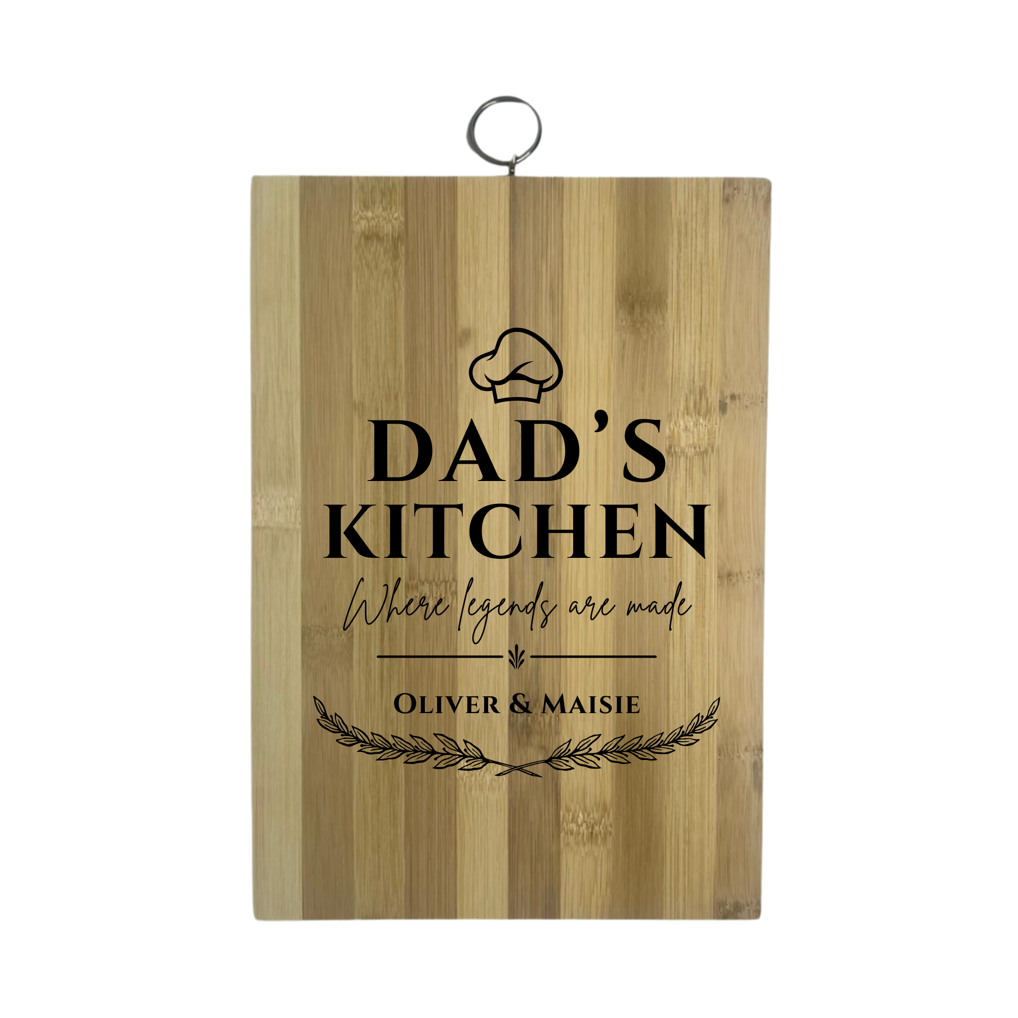 Bamboo chopping board kitchen display with hanging loop