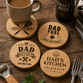 Father's Day beech wood coaster set of 4 engraved designs