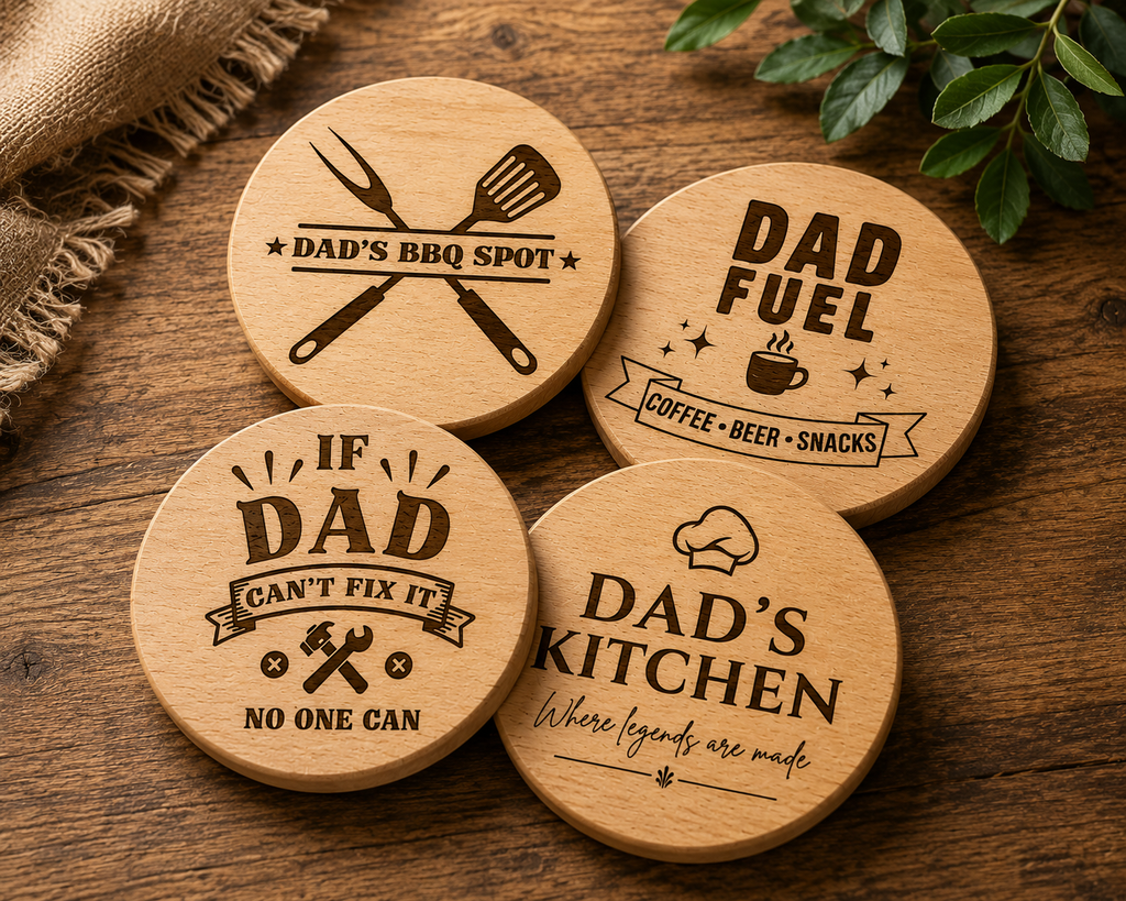 Dad's BBQ Spot engraved coaster detail
