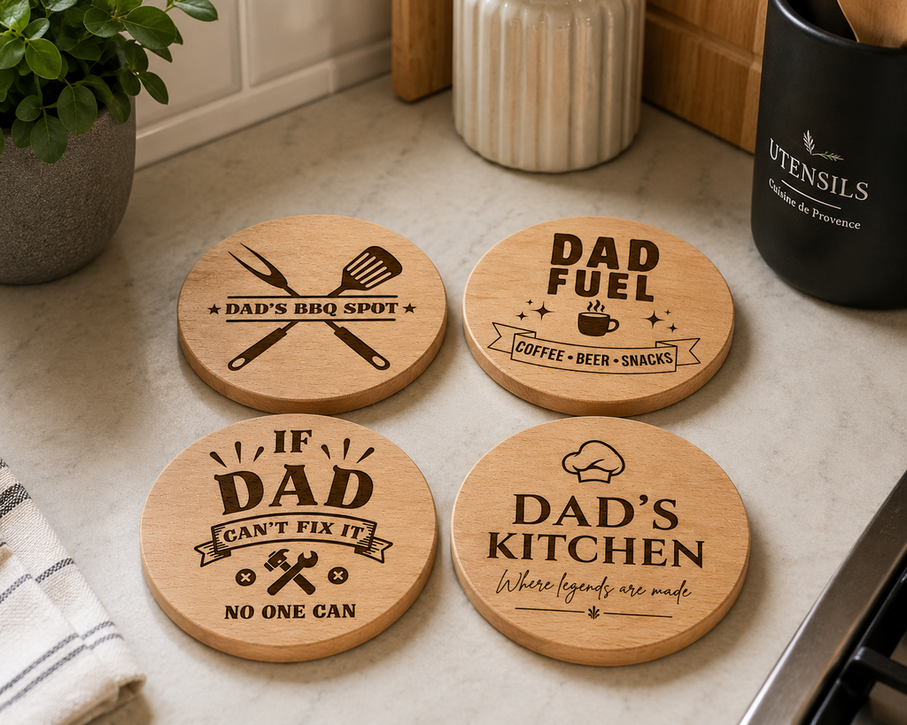 Dad Fuel engraved coaster detail
