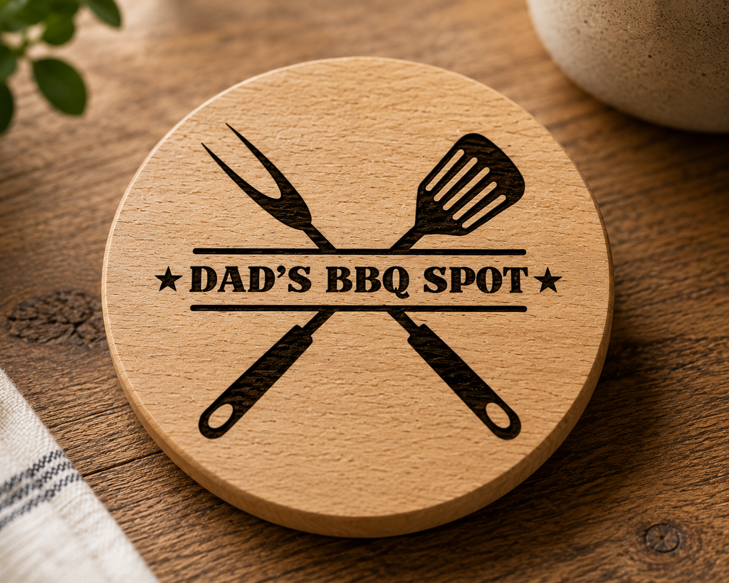 Dad's Kitchen engraved coaster detail
