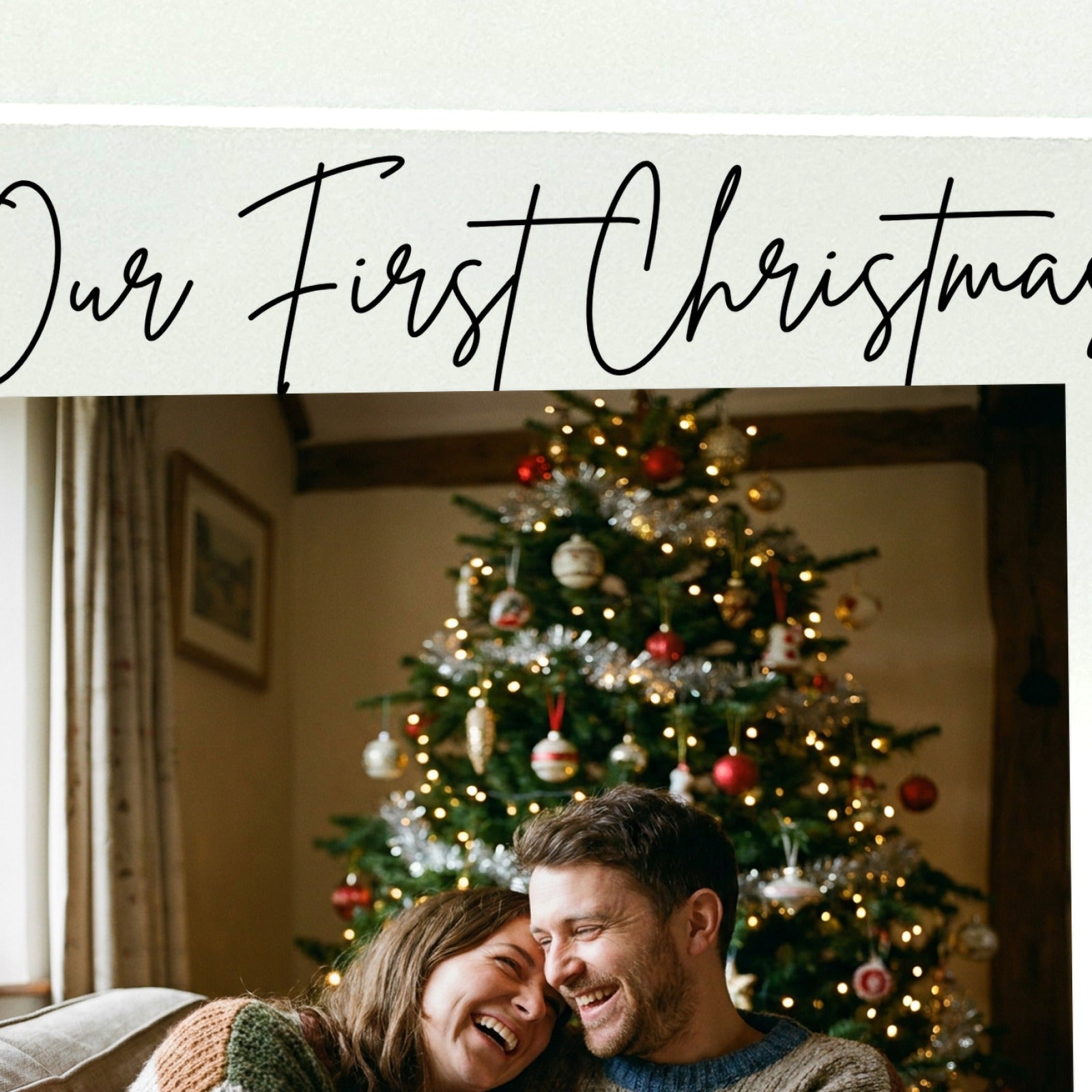 Close-up of UV-printed detail on First Christmas Mr and Mrs acrylic photo block