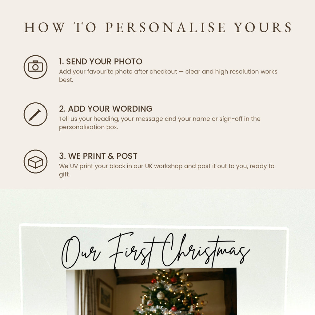 How to personalise your First Christmas Mr and Mrs acrylic photo block
