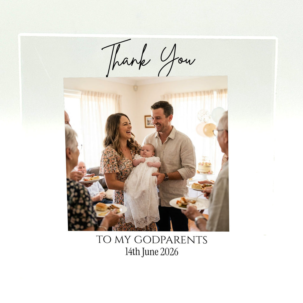 Personalised Godparents thank you acrylic photo block, 10x10cm 10mm
