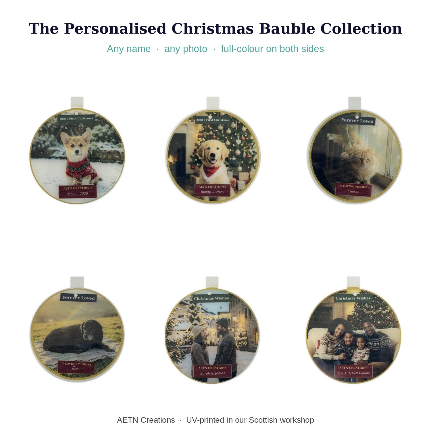 Any photo printed on a Christmas bauble