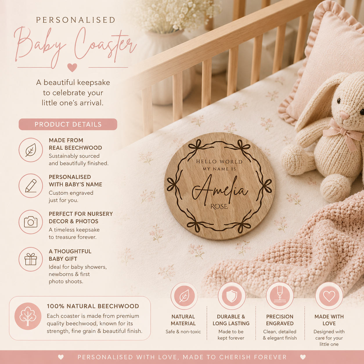 Baby name plaque 10cm size detail