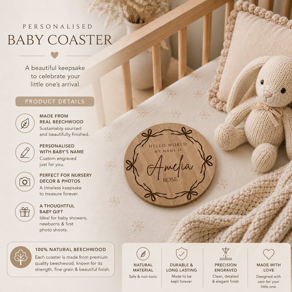 Baby name plaque engraving detail