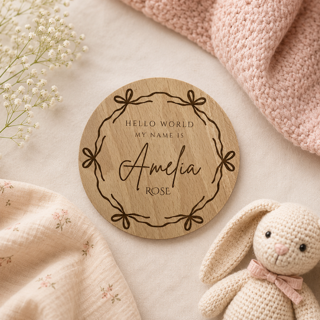 Baby name plaque nursery shelf display