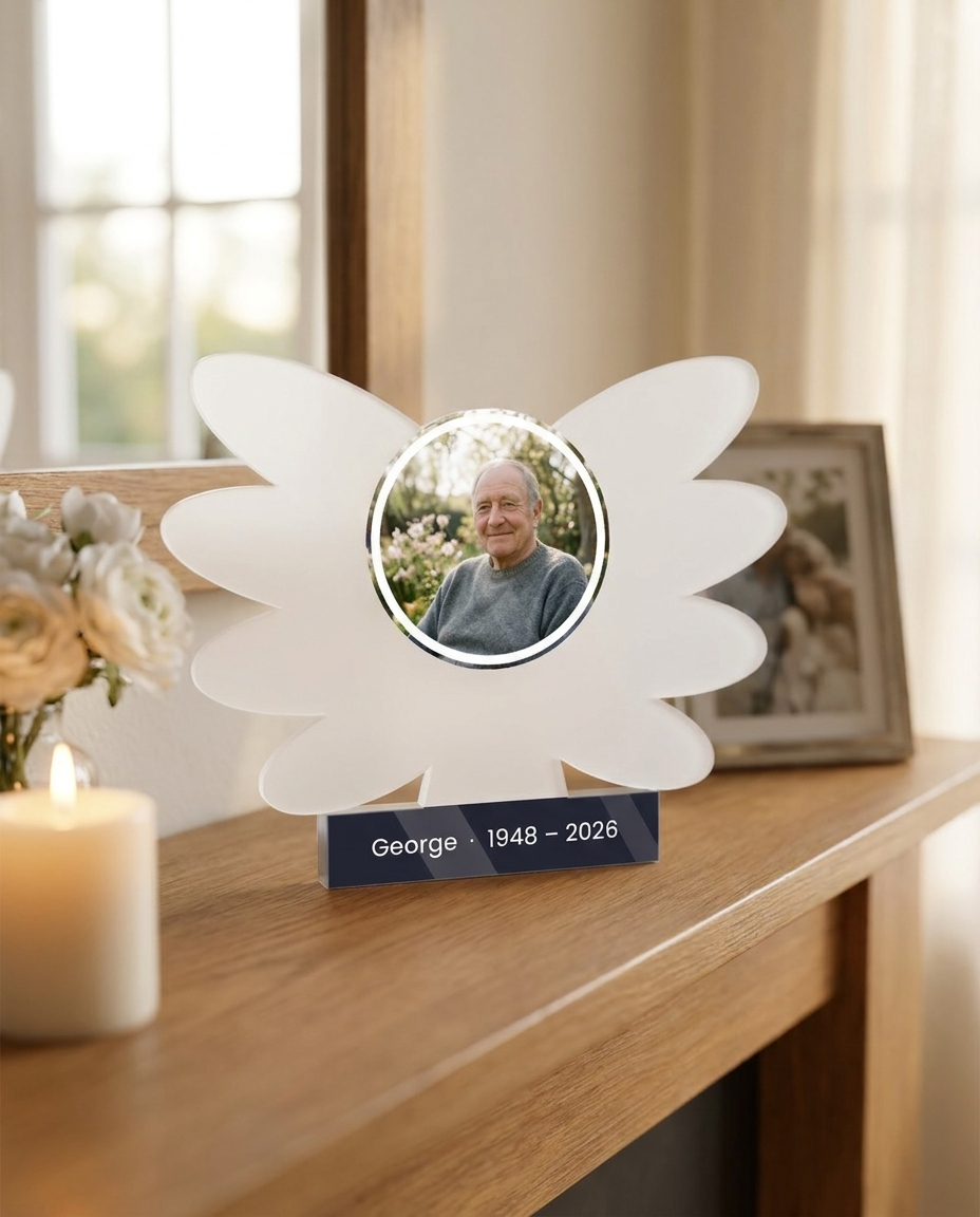 Angel wings memorial block styled scene