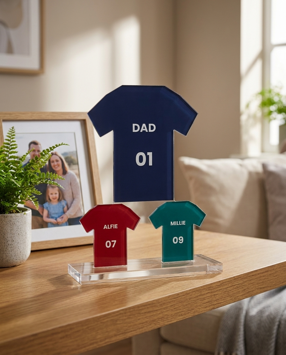 Football shirt block on a shelf