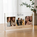 Personalised best friends photo collage clear acrylic block on oak table