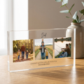 Personalised Dad photo collage clear acrylic block on oak table
