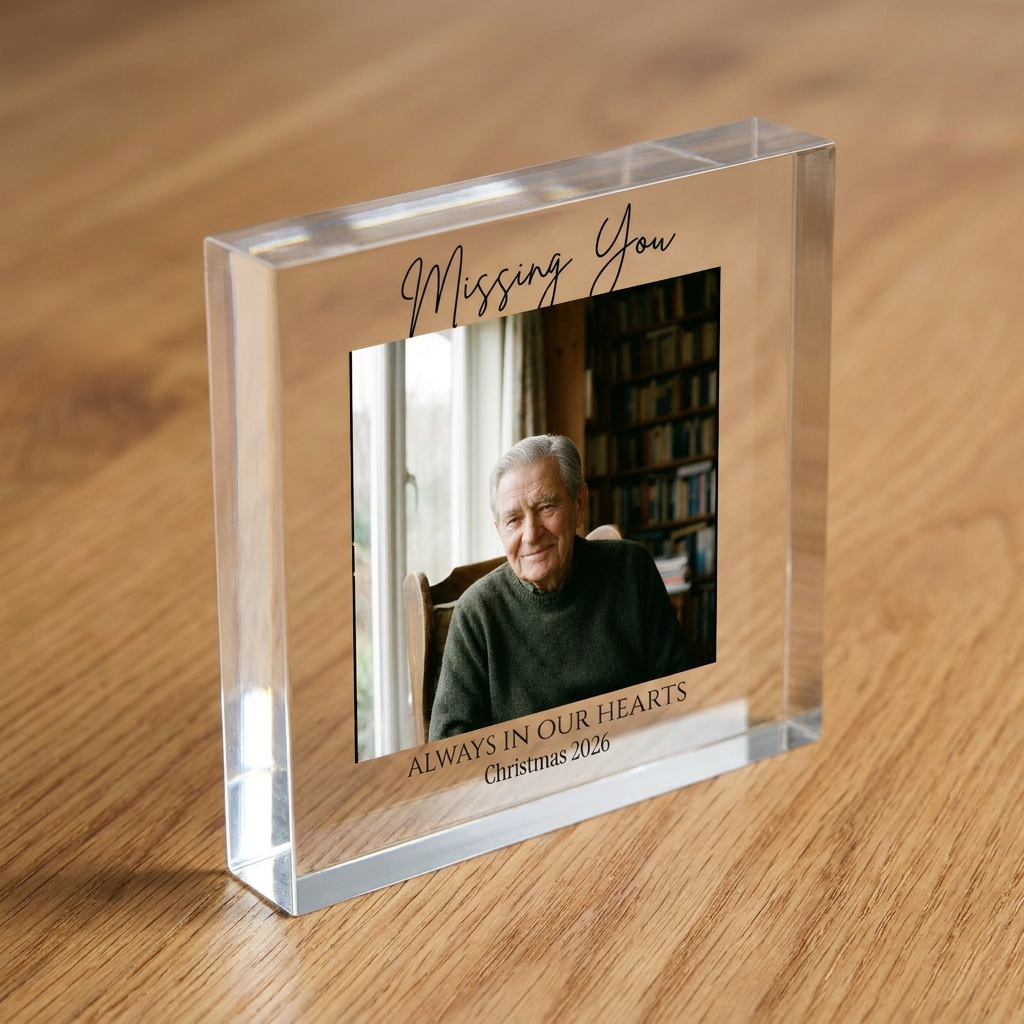 Personalised Christmas memorial photo acrylic block edge detail