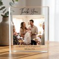 Personalised Godparents Thank You clear acrylic photo block on oak table