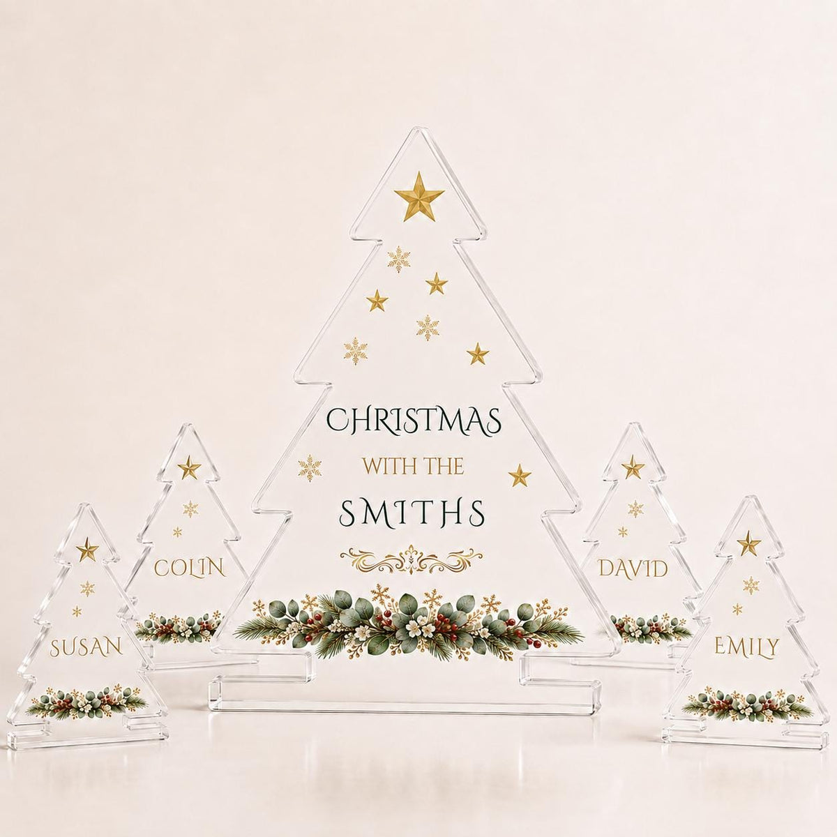 Christmas tree place names styled on the Christmas table