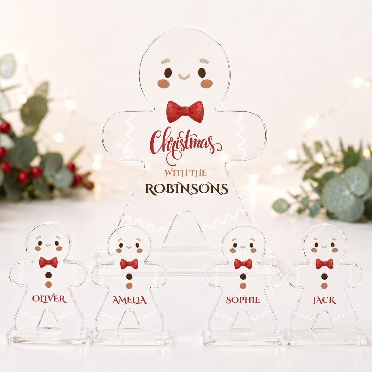 Gingerbread place names styled on the Christmas table