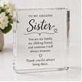 Personalised sister gift — clear acrylic keepsake block with sister verse, main view