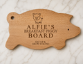 Personalised pig shaped breakfast board engraved with child's name