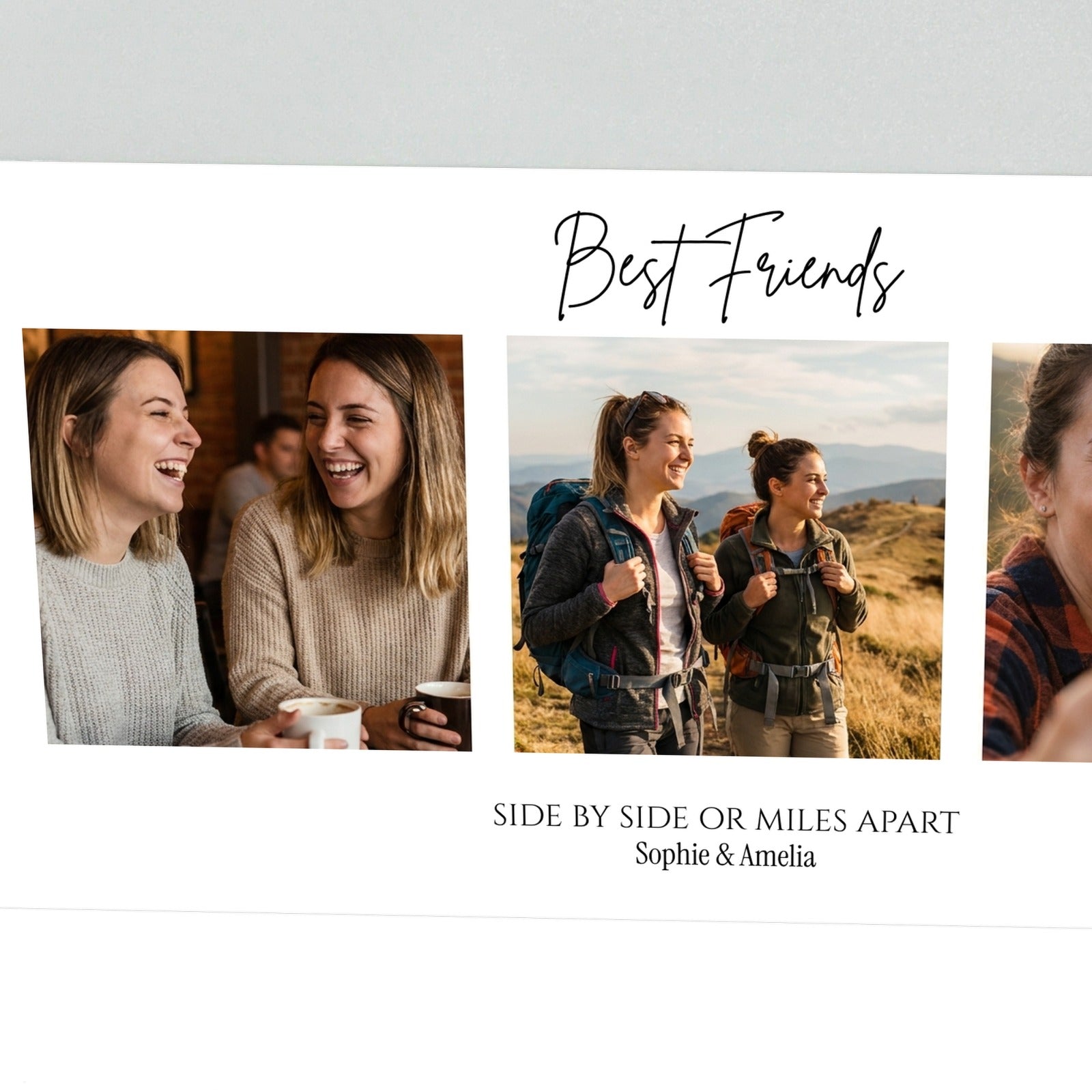 Close-up of best friends collage acrylic block showing script heading and printed photo