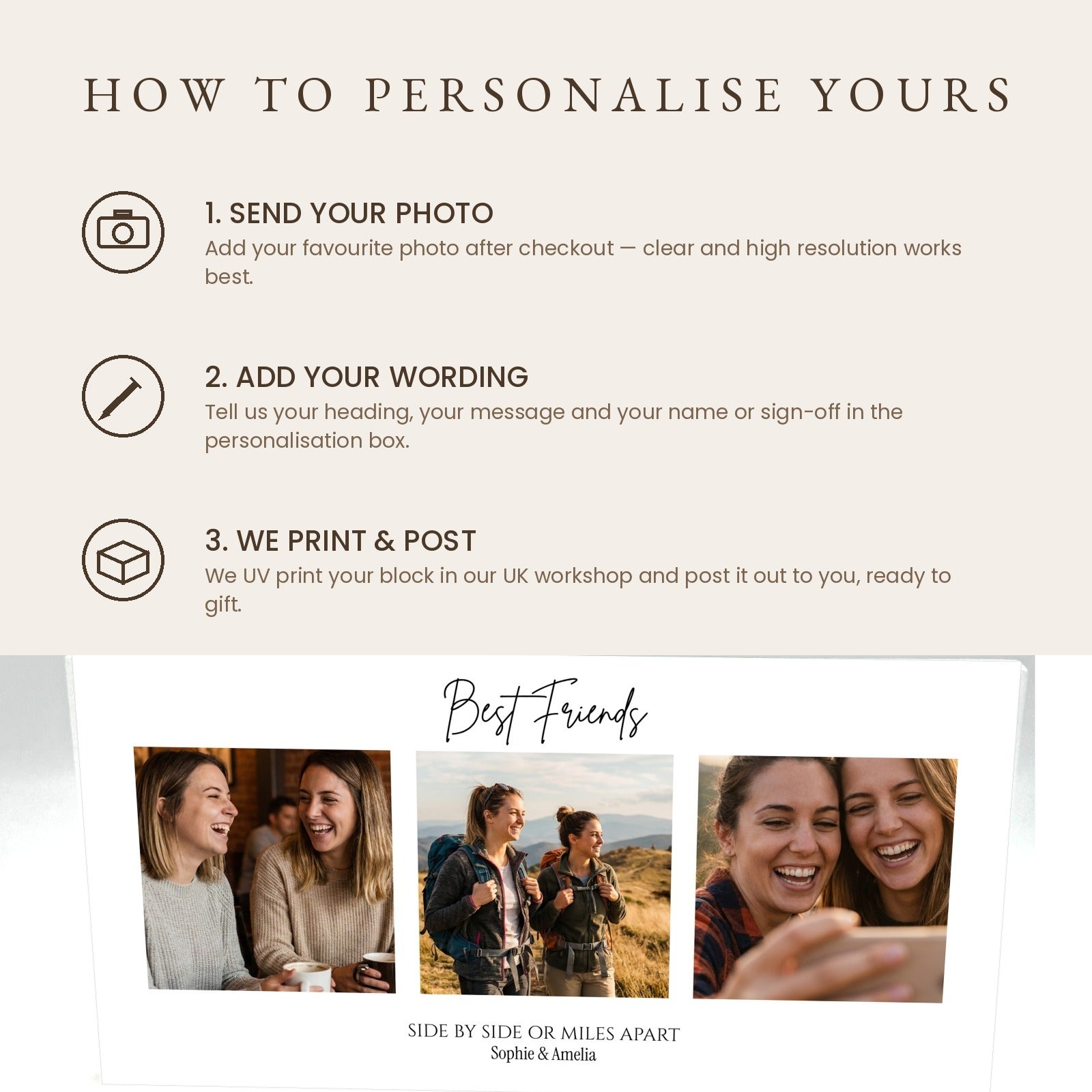 How to personalise your best friends photo collage acrylic block in three steps