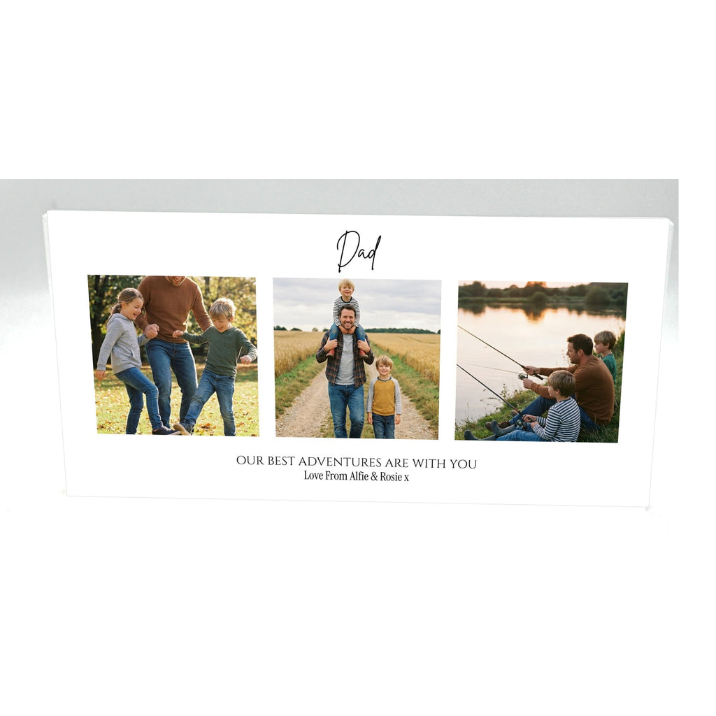 Personalised Dad photo collage acrylic block 20cm x 10cm with three photos on white background