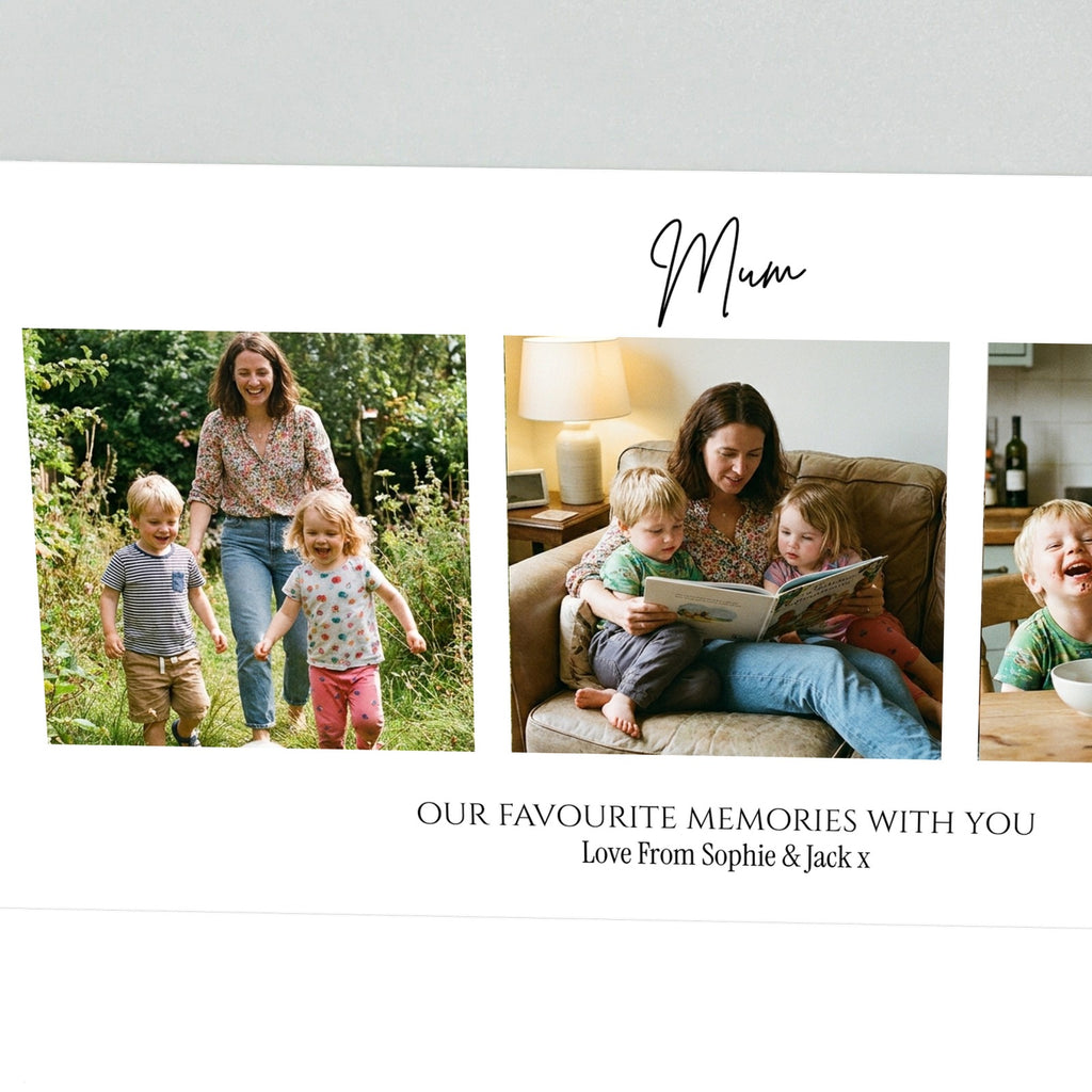 Close-up of Mum collage acrylic block showing script heading and printed photo