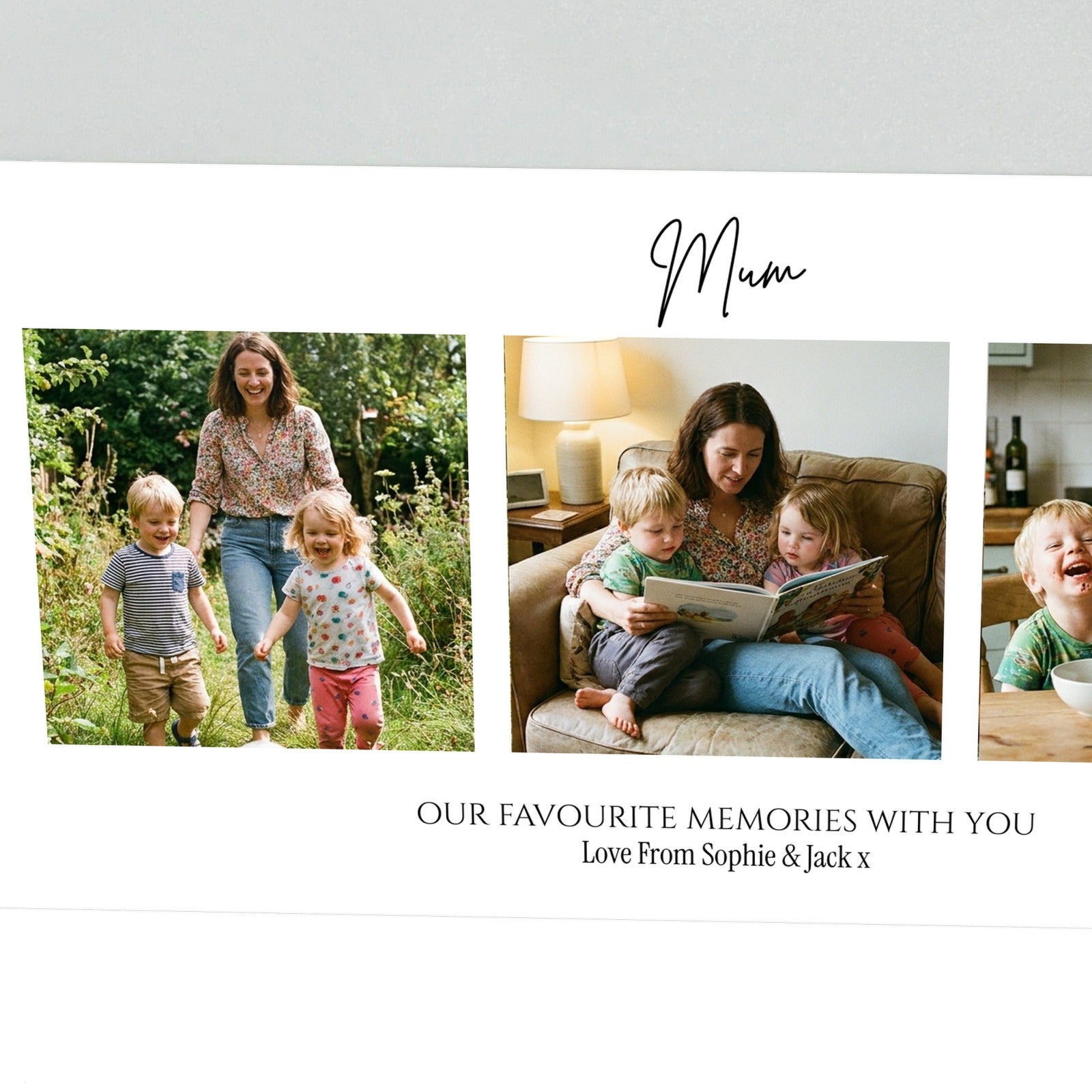 Close-up of Mum collage acrylic block showing script heading and printed photo