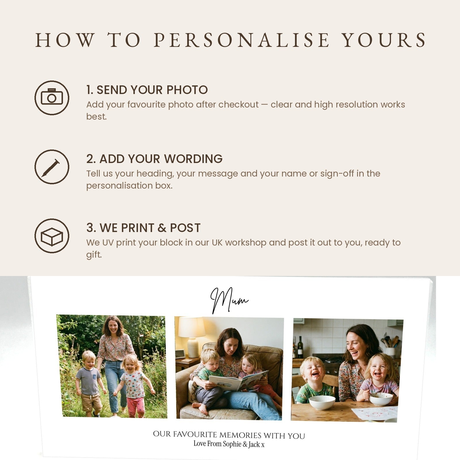 How to personalise your Mum photo collage acrylic block in three steps