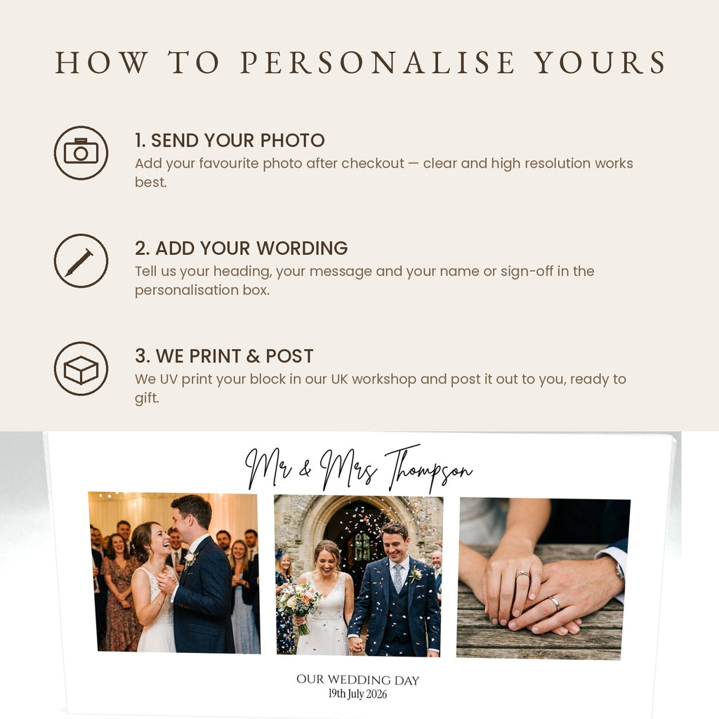 How to personalise your wedding photo collage acrylic block in three steps